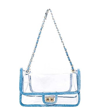 STYLISH CLEAR AND DENIM DESIGN CROSSBODY BAG