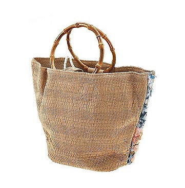 ELEGANT STRAW FLORAL DESIGN TOTE BAG