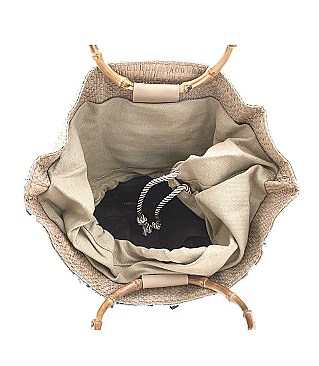 STYLISH STRAW FLORAL DESIGN BACKPACK