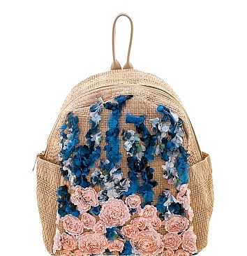 STYLISH STRAW FLORAL DESIGN BACKPACK