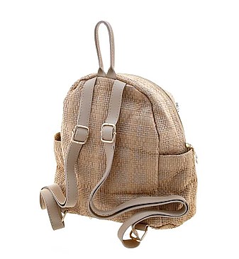 STYLISH STRAW FLORAL DESIGN BACKPACK