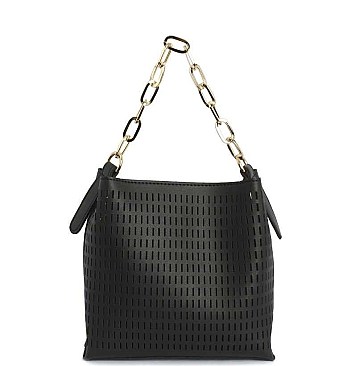 TRENDY STRIPE NET METAL STRAP HOBO BAG
