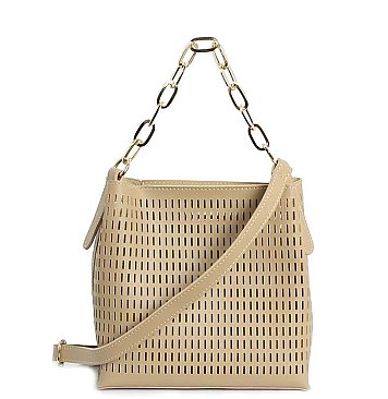 TRENDY STRIPE NET METAL STRAP HOBO BAG