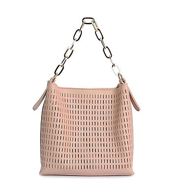 TRENDY STRIPE NET METAL STRAP HOBO BAG