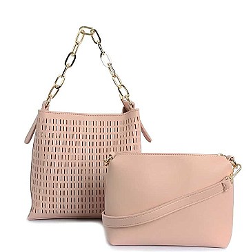 TRENDY STRIPE NET METAL STRAP HOBO BAG