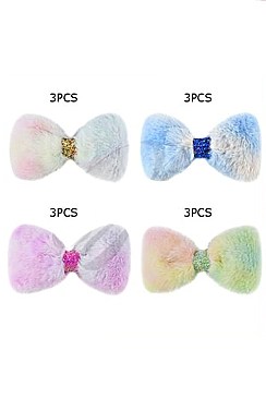Pack of 12 Fashionable Assorted Color Soft Fur Ribbon Bow Clip