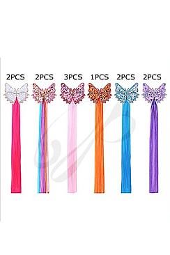 Pack of 12 Bright Assorted Color Butterfly Theme Hair Extensions