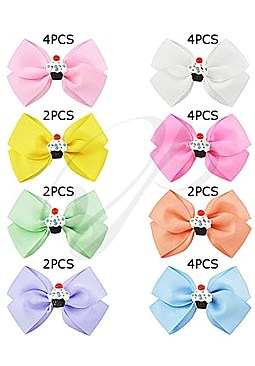 Pack of 12 Charming Assorted Color Cupcake Theme Hair Bow Clip