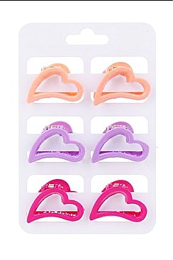 Pack of 12 Lovely 6pc Assorted Color Heart Shape Claw Clip Set