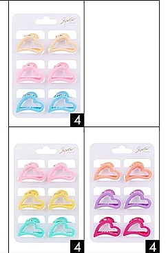 Pack of 12 Lovely 6pc Assorted Color Heart Shape Claw Clip Set