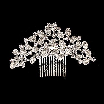 RHINESTONE LEAVES SILVER BRIDAL HAIR COMB SLHCY6949