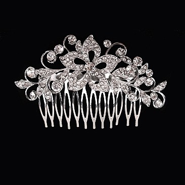 STYLISH BRIDAL PAVE FLOWER & VINE HAIR COMB SLHCY7340