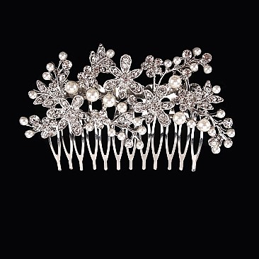 ELEGANT FLORAL BRIDAL HAIR COMB W/ PEARL CLUSTERS SLHCY7351