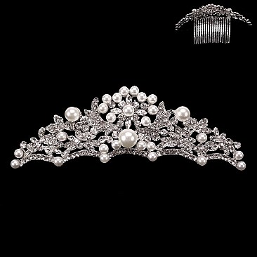 ELEGANT PEARL PAVE RHINESTONE TIARA COMB SLHCY8778