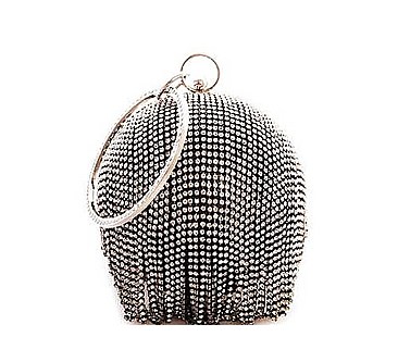 DESIGNER MULTI RHINESTONE BALL CLUTCH WITH CHAIN