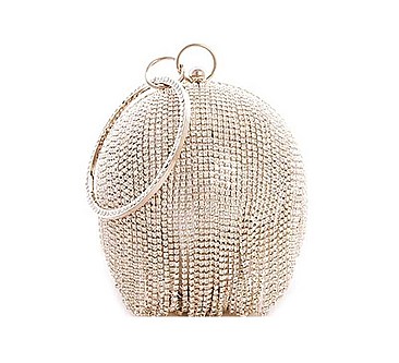 DESIGNER MULTI RHINESTONE BALL CLUTCH WITH CHAIN