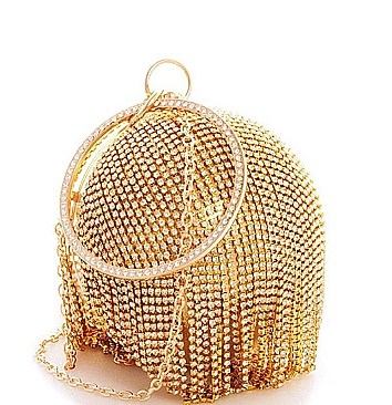 DESIGNER MULTI RHINESTONE BALL CLUTCH WITH CHAIN