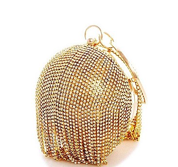 DESIGNER MULTI RHINESTONE BALL CLUTCH WITH CHAIN