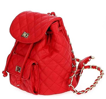 TRENDY LINKED CHAIN STRAP QUILTED BACKPACK