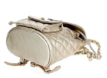 TRENDY LINKED CHAIN STRAP QUILTED BACKPACK
