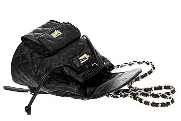 TRENDY LINKED CHAIN STRAP QUILTED BACKPACK
