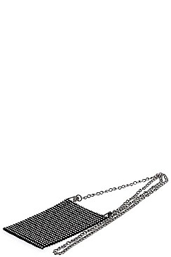 MULTI RHINESTONE SEQUENCE POUCH WITH LONG CHAIN