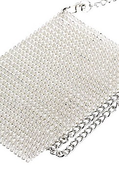 MULTI RHINESTONE SEQUENCE POUCH WITH LONG CHAIN