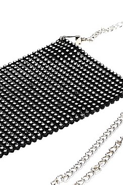 MULTI RHINESTONE SEQUENCE POUCH WITH LONG CHAIN