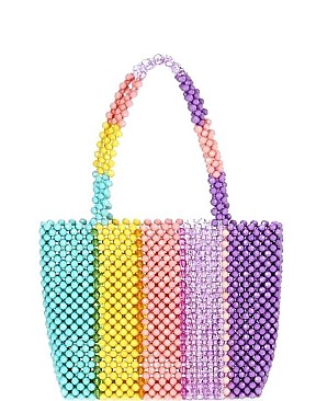 Fancy Multi Beaded Tote Pastel Stripes Bag JY-HD-3385