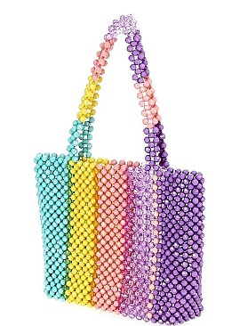 Fancy Multi Beaded Tote Pastel Stripes Bag JY-HD-3385