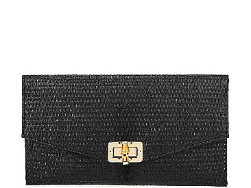 TRENDY SMOOTH FABRIC NATURAL WOVEN ENVELOPE CLUTCH WITH CHAIN  JYHD-3446