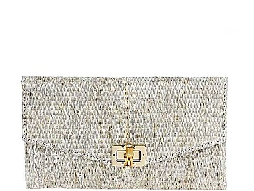 TRENDY SMOOTH FABRIC NATURAL WOVEN ENVELOPE CLUTCH WITH CHAIN  JYHD-3446