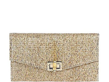 TRENDY SMOOTH FABRIC NATURAL WOVEN ENVELOPE CLUTCH WITH CHAIN  JYHD-3446