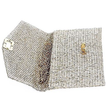 TRENDY SMOOTH FABRIC NATURAL WOVEN ENVELOPE CLUTCH WITH CHAIN  JYHD-3446