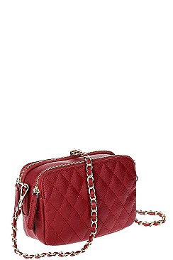 QUILTED CUTE CROSSBODY BAG WITH LINKED CHAIN