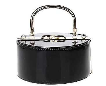 FASHION ROUND FRAMED PATENT BOX BAG WITH LONG STRAP
