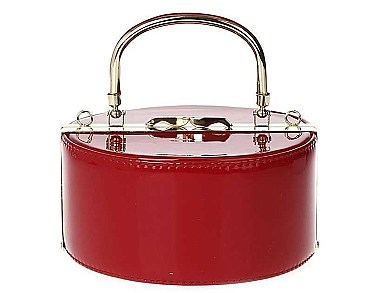 FASHION ROUND FRAMED PATENT BOX BAG WITH LONG STRAP