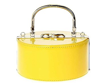 FASHION ROUND FRAMED PATENT BOX BAG WITH LONG STRAP