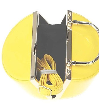 FASHION ROUND FRAMED PATENT BOX BAG WITH LONG STRAP