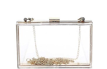 CLEAR ACRYLIC BOX CLUTCH WITH CHAIN