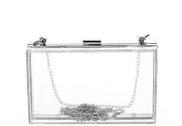 CLEAR ACRYLIC BOX CLUTCH WITH CHAIN