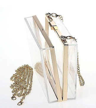 CLEAR ACRYLIC BOX CLUTCH WITH CHAIN