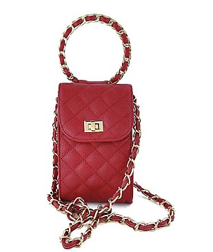QUILTED FLAPOVER WITH ROUND LINK HANDLE CROSSBODY BAG