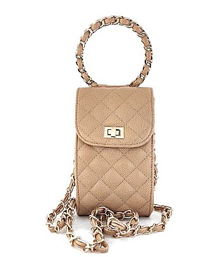 QUILTED FLAPOVER WITH ROUND LINK HANDLE CROSSBODY BAG