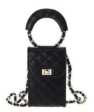 QUILTED FLAPOVER WITH ROUND LINK HANDLE CROSSBODY BAG