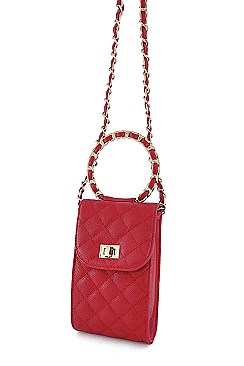 QUILTED FLAPOVER WITH ROUND LINK HANDLE CROSSBODY BAG