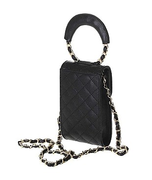 QUILTED FLAPOVER WITH ROUND LINK HANDLE CROSSBODY BAG