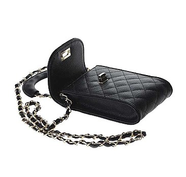 QUILTED FLAPOVER WITH ROUND LINK HANDLE CROSSBODY BAG