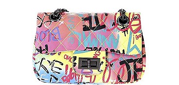 FASHION GRAFFITI STYLISH QUILTED CROSSBODY BAG