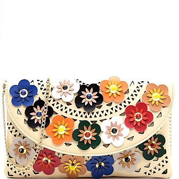 HD2800-LP Colorful Studded Flower Accent Flap Clutch